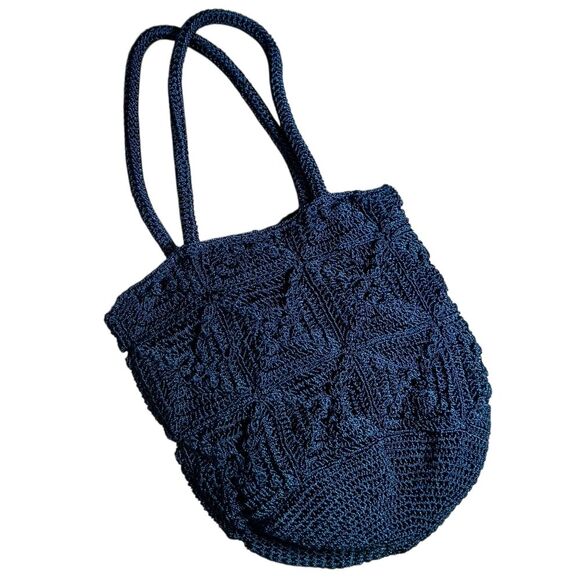 Vintage Handbags - VINTAGE Crochet Purse Magnetic Snap Closure Lined Pocket Black Small 8" x 8"